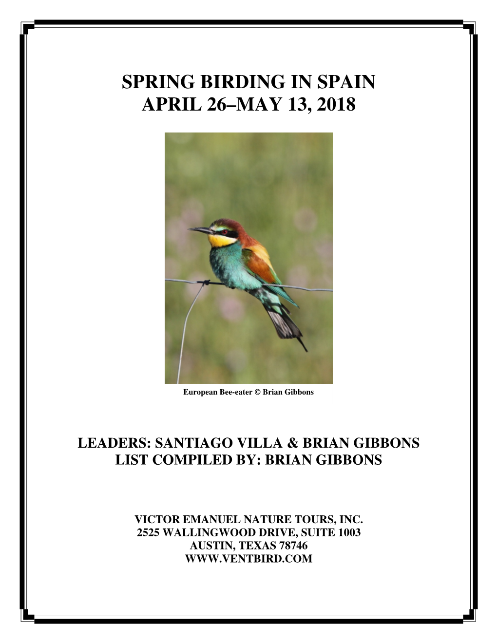 Spring Birding in Spain April 26–May 13, 2018