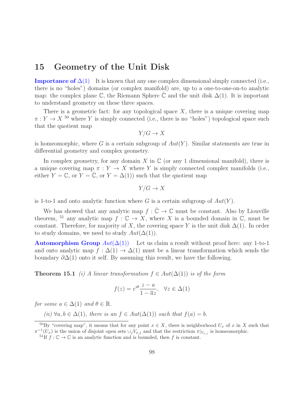 15 Geometry of the Unit Disk