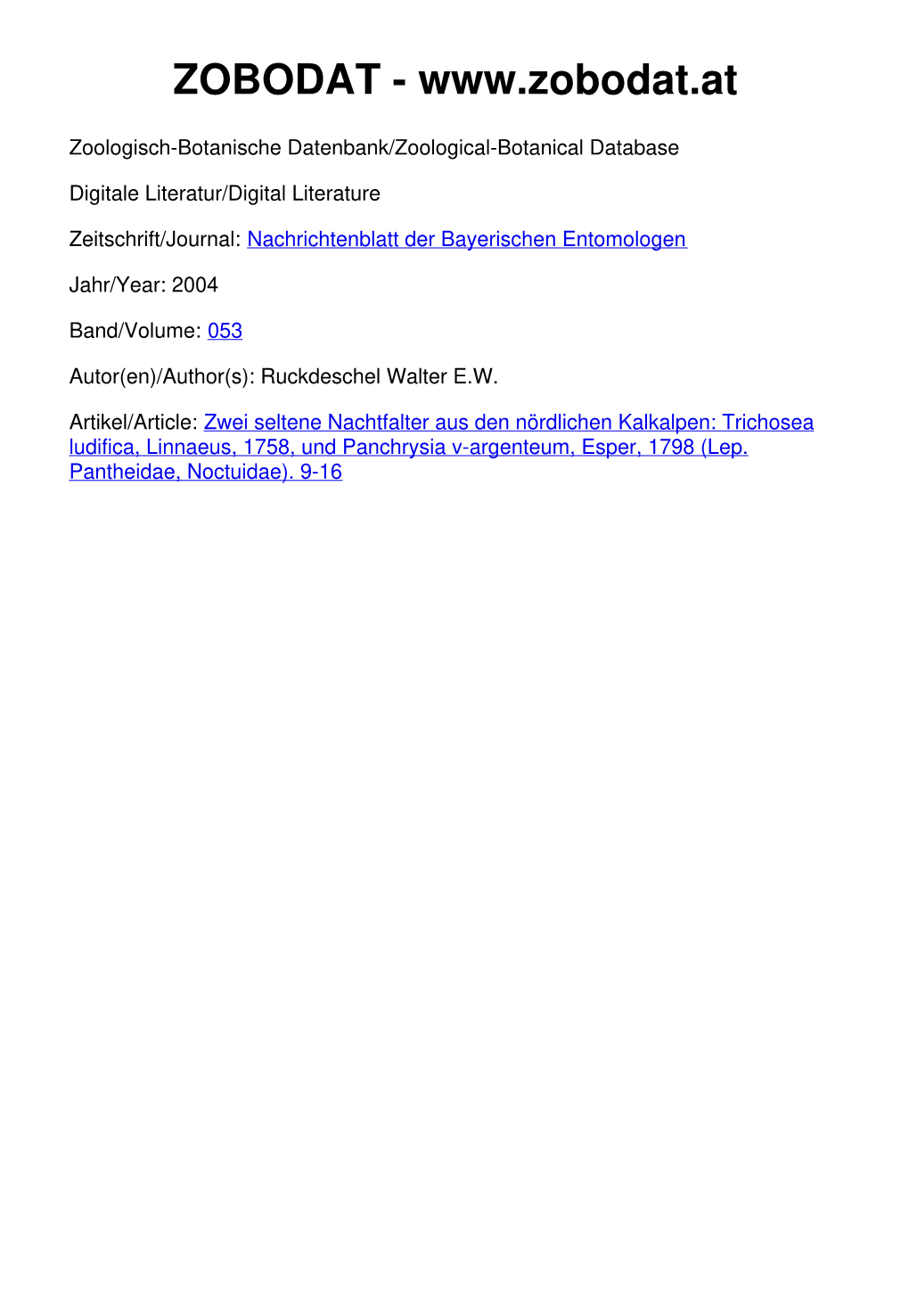 Nachrichtenblatt Der Bayerischen Entomologen