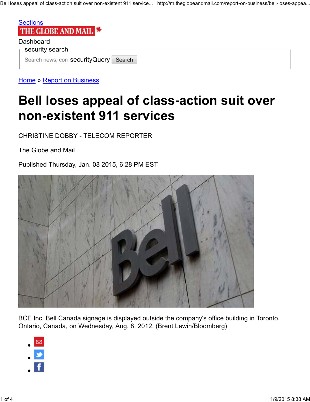 Bell Loses Appeal of Class-Action Suit Over Non-Existent 911 Services