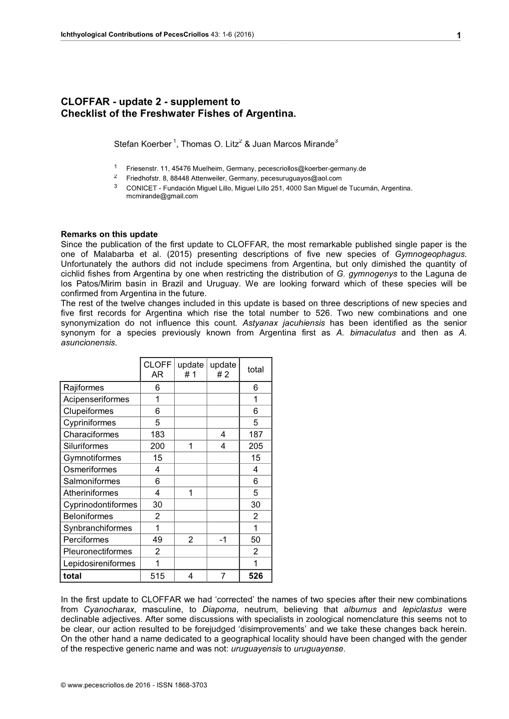 Remarks on the Type Locality of Corydoras Longipinnis KNAACK, 2007