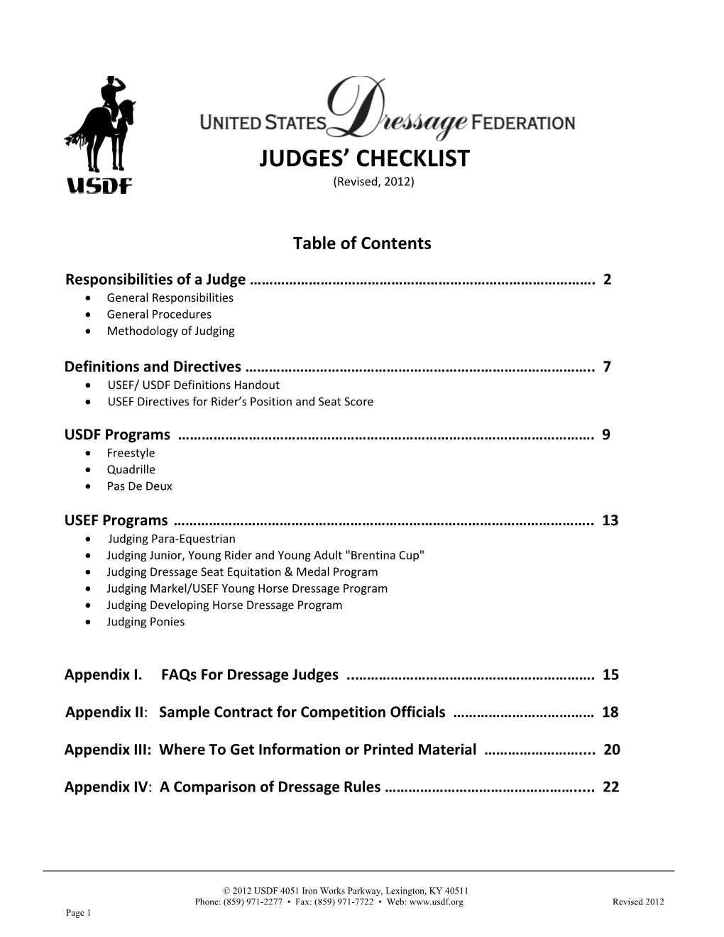 Judges' Checklist