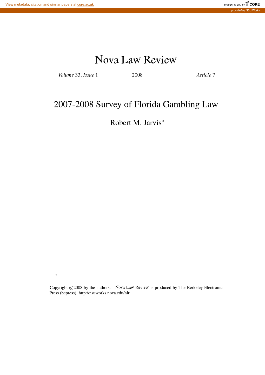 2007-2008 Survey of Florida Gambling Law