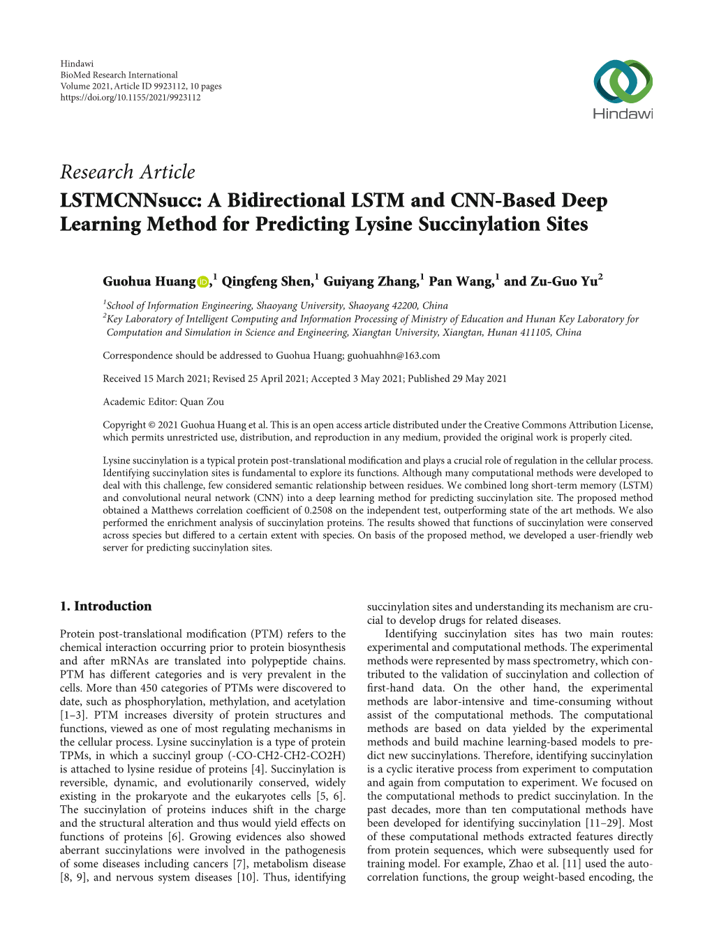 Lstmcnnsucc: a Bidirectional LSTM and CNN-Based Deep Learning Method for Predicting Lysine Succinylation Sites