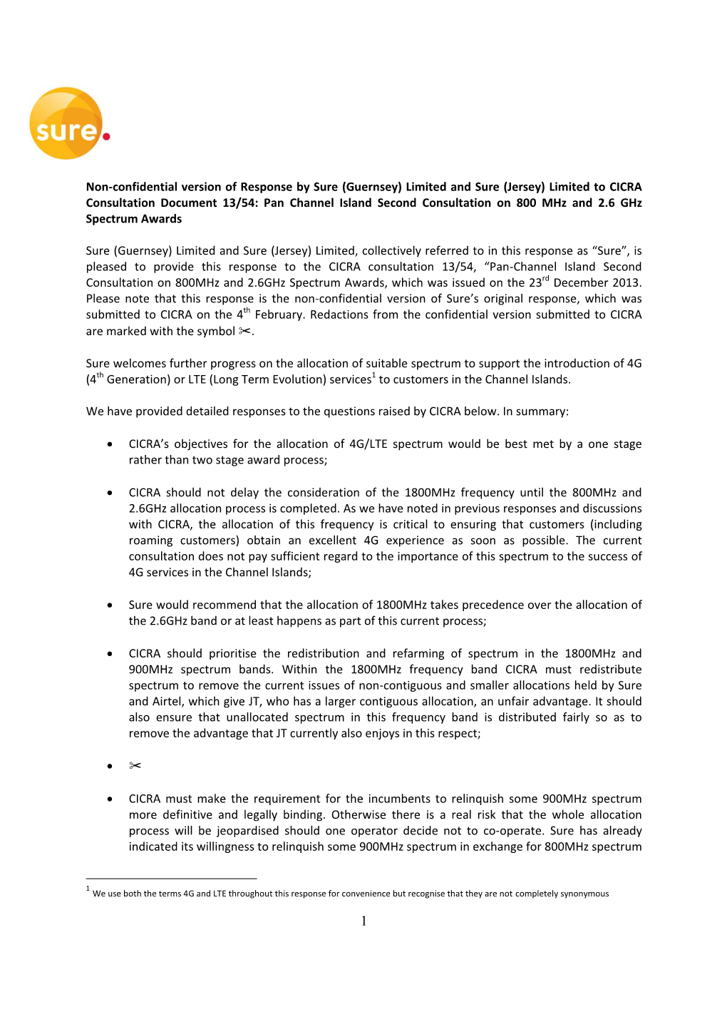 (Jersey) Limited to CICRA Consultation Document 13/54: Pan Channel Island Second Consultation on 800 Mhz and 2.6 Ghz Spectrum Awards