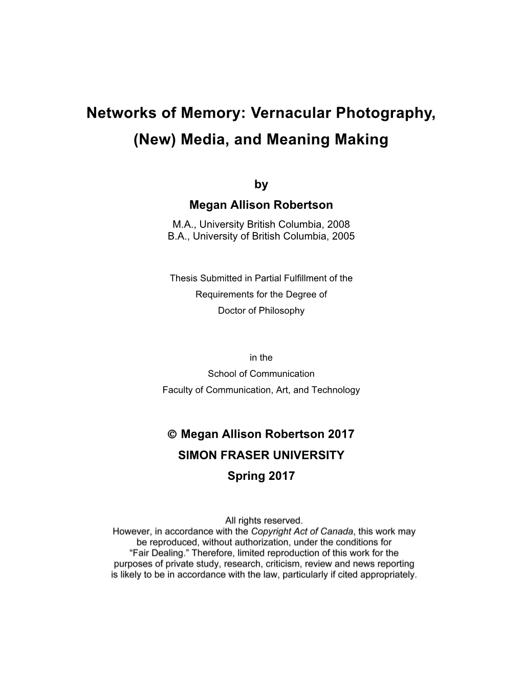 Networks of Memory: Vernacular Photography, (New) Media, and Meaning Making