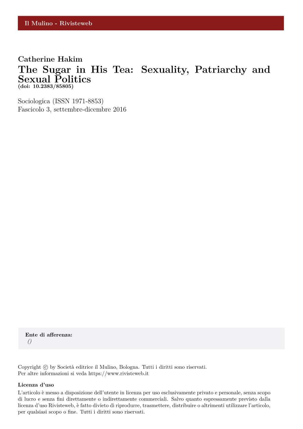 Sexuality, Patriarchy and Sexual Politics (Doi: 10.2383/85805)