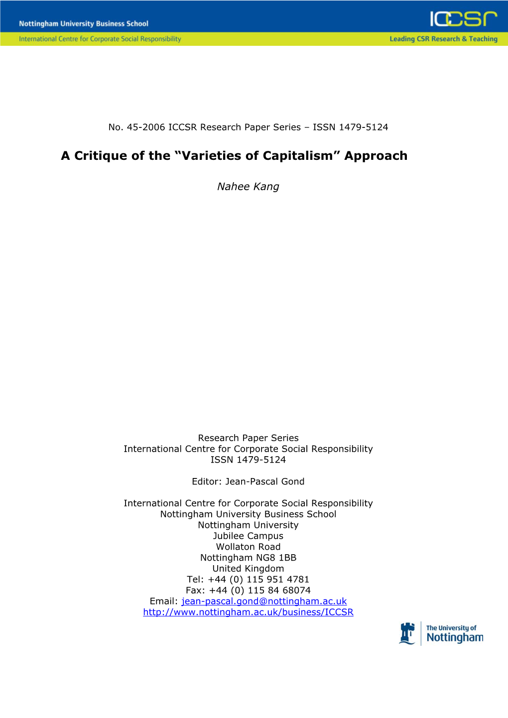 A Critique of the “Varieties of Capitalism” Approach