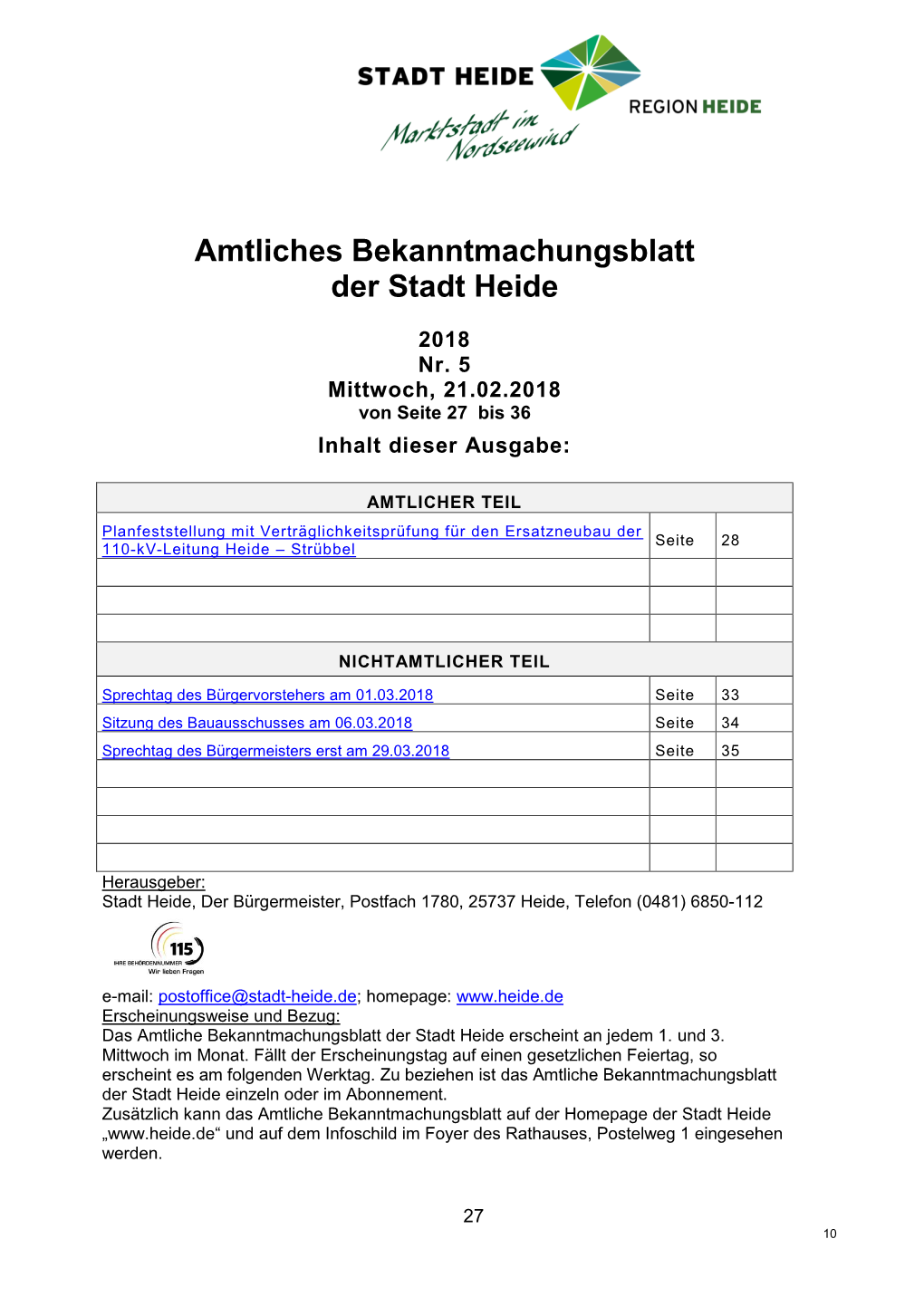 Amtliches Bekanntmachungsblatt Der Stadt Heide