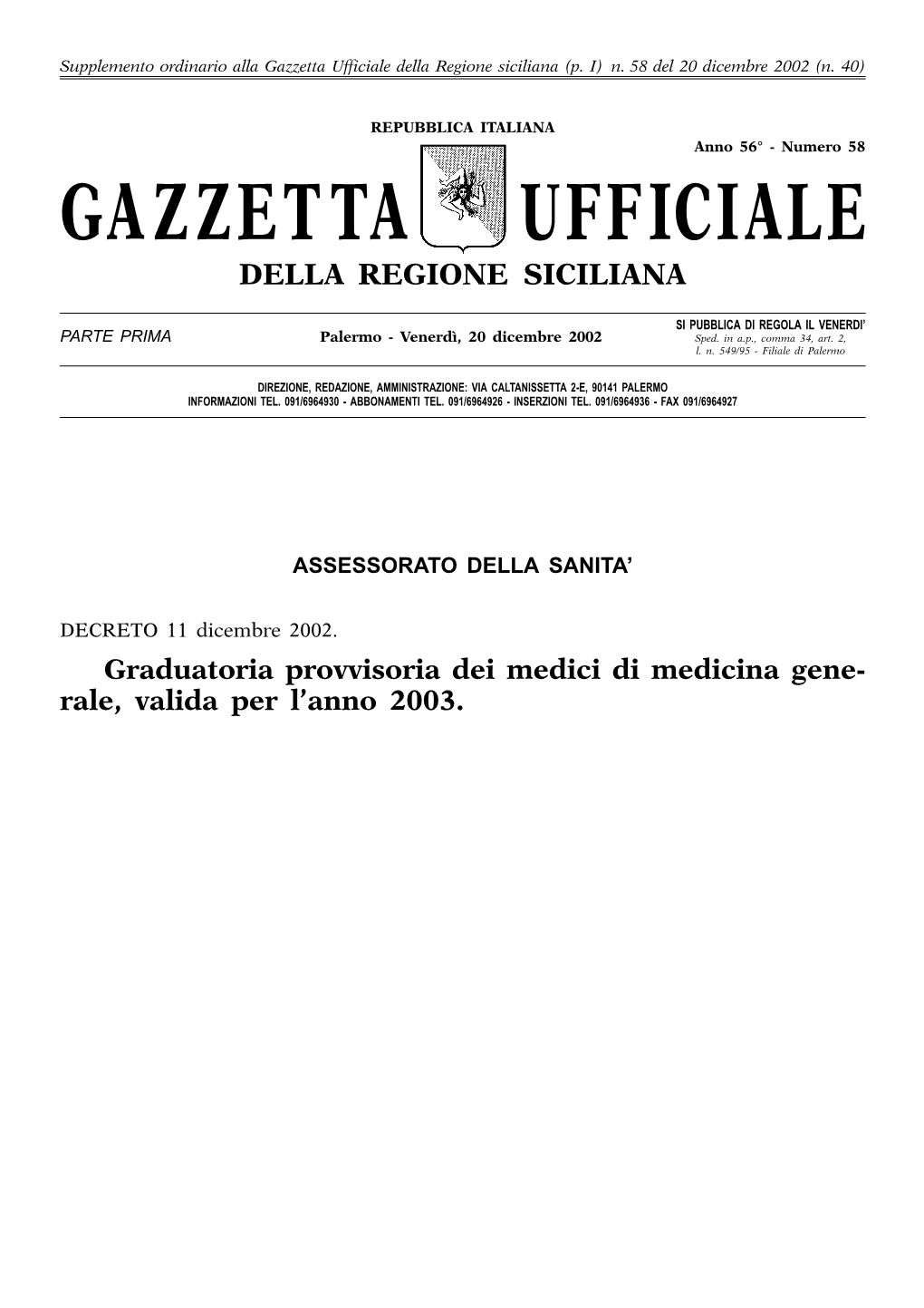 Gazzetta Ufficiale Della Regione Siciliana (P