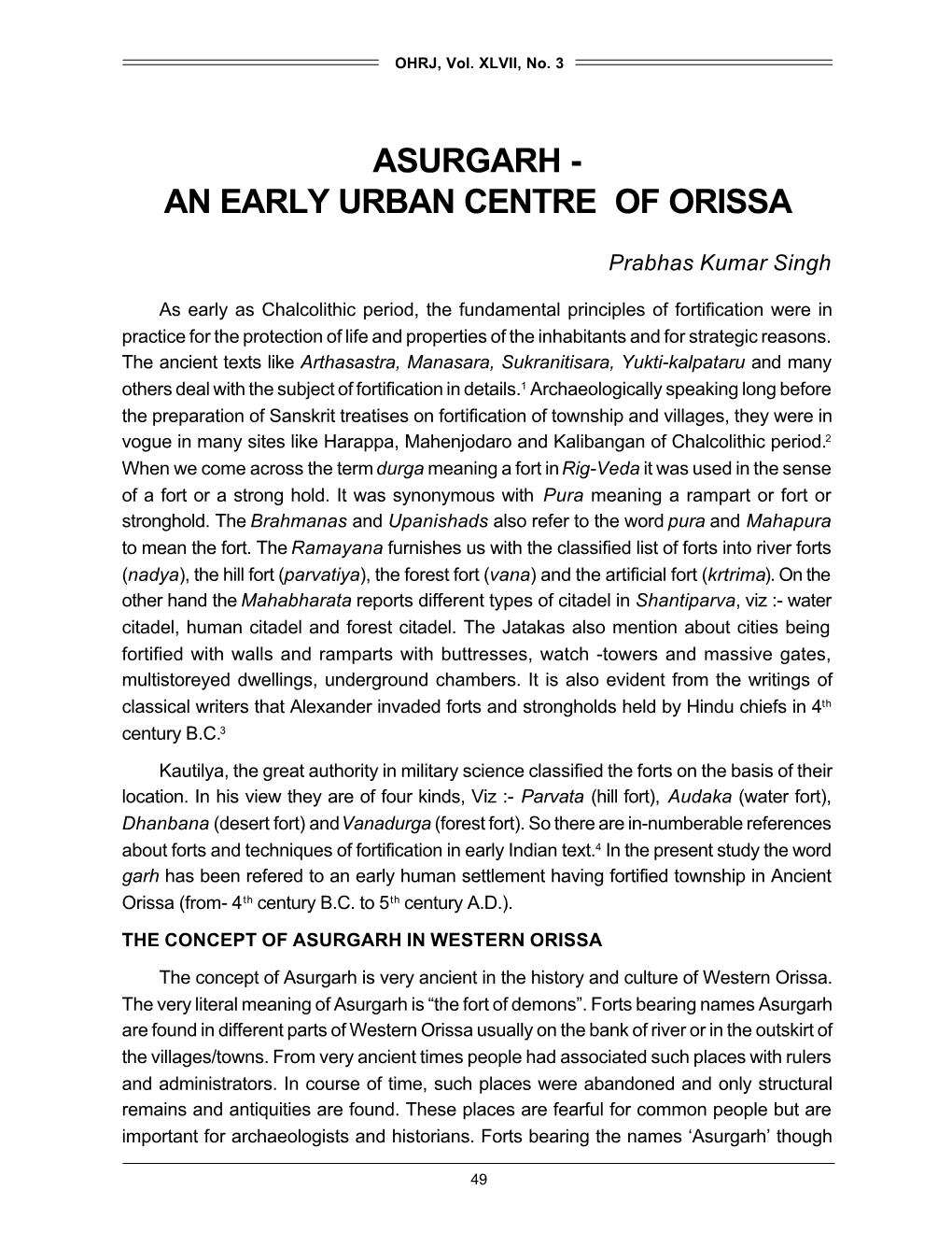 Asurgarh - an Early Urban Centre of Orissa