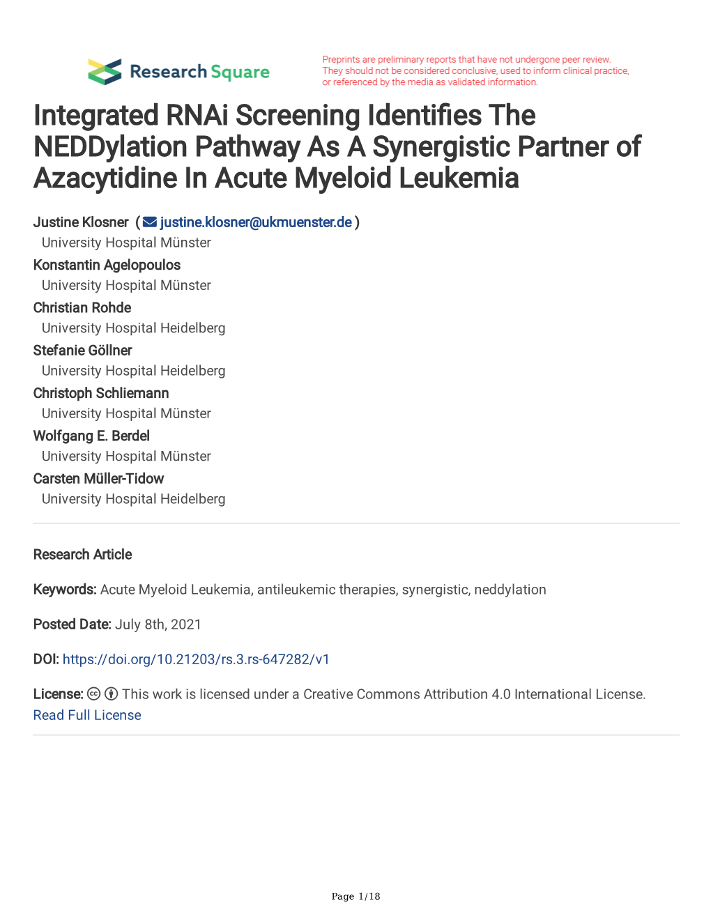 Integrated Rnai Screening Identi Es the Neddylation Pathway As A