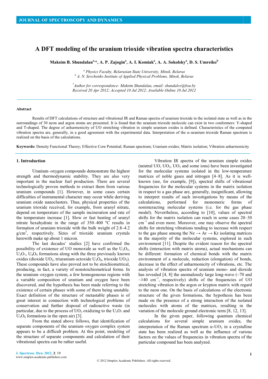 A DFT Modeling of the Uranium Trioxide Vibration Spectra Characteristics