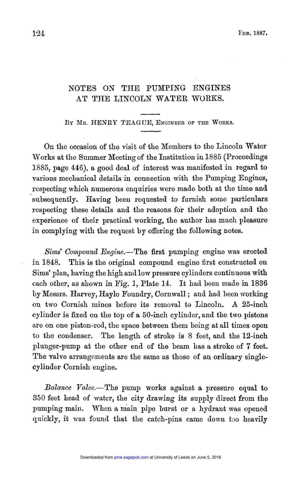 Notes on the Pumping Engines at the Lincoln Water Works