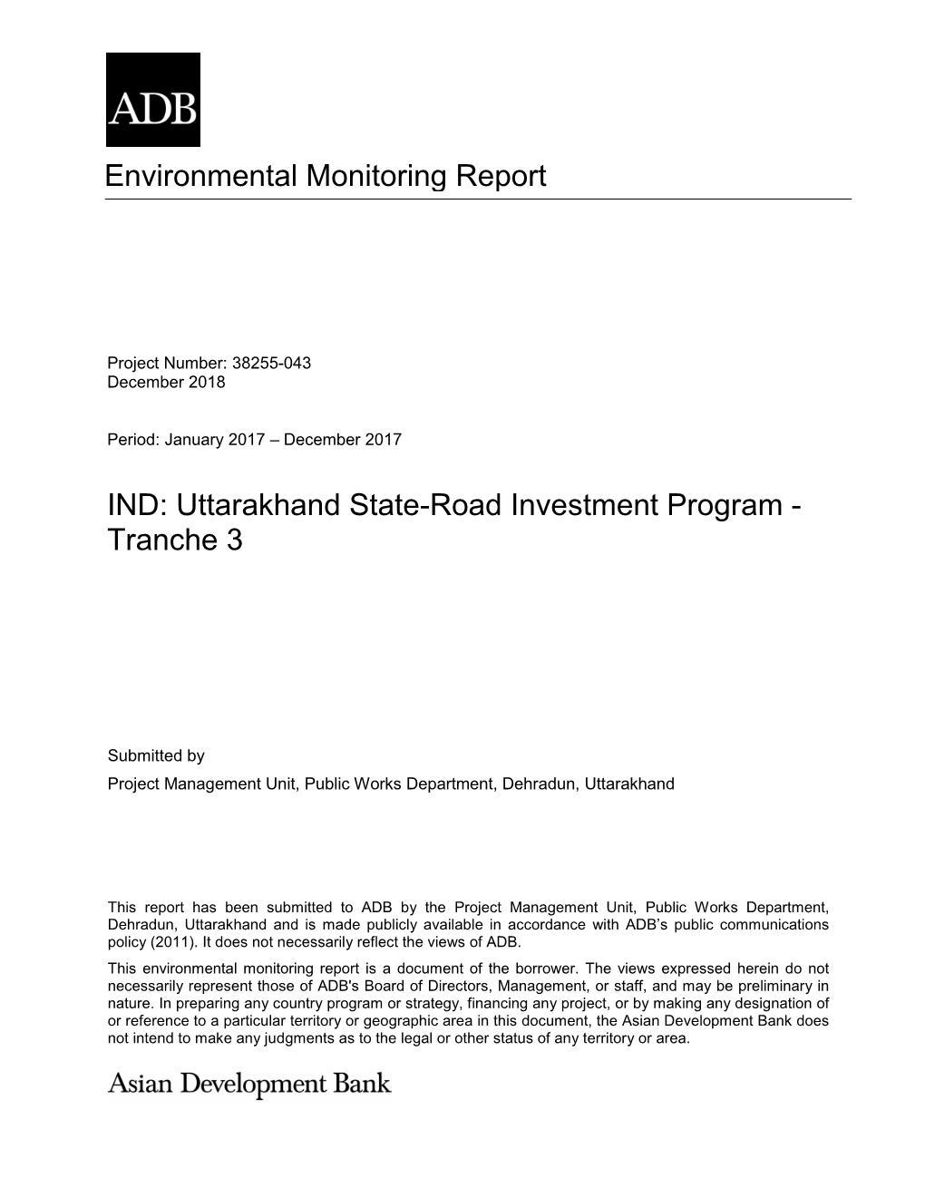 38255-043: Uttarakhand State-Road Investment Program