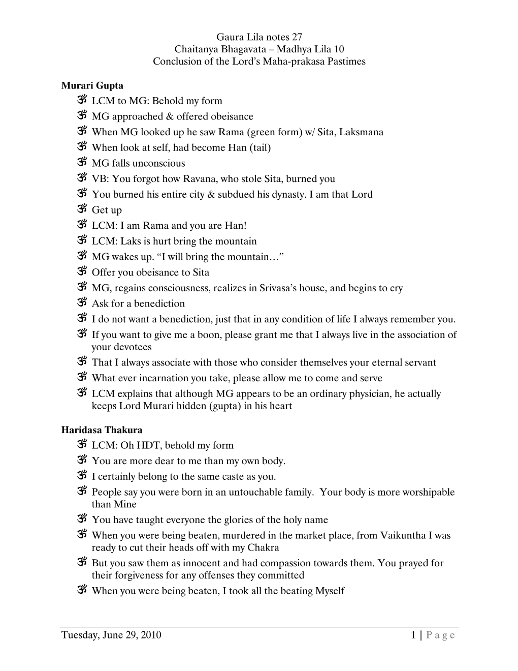 Gaura Lila Notes 27 Chaitanya Bhagavata – Madhya Lila 10 Conclusion of the Lord’S Maha-Prakasa Pastimes