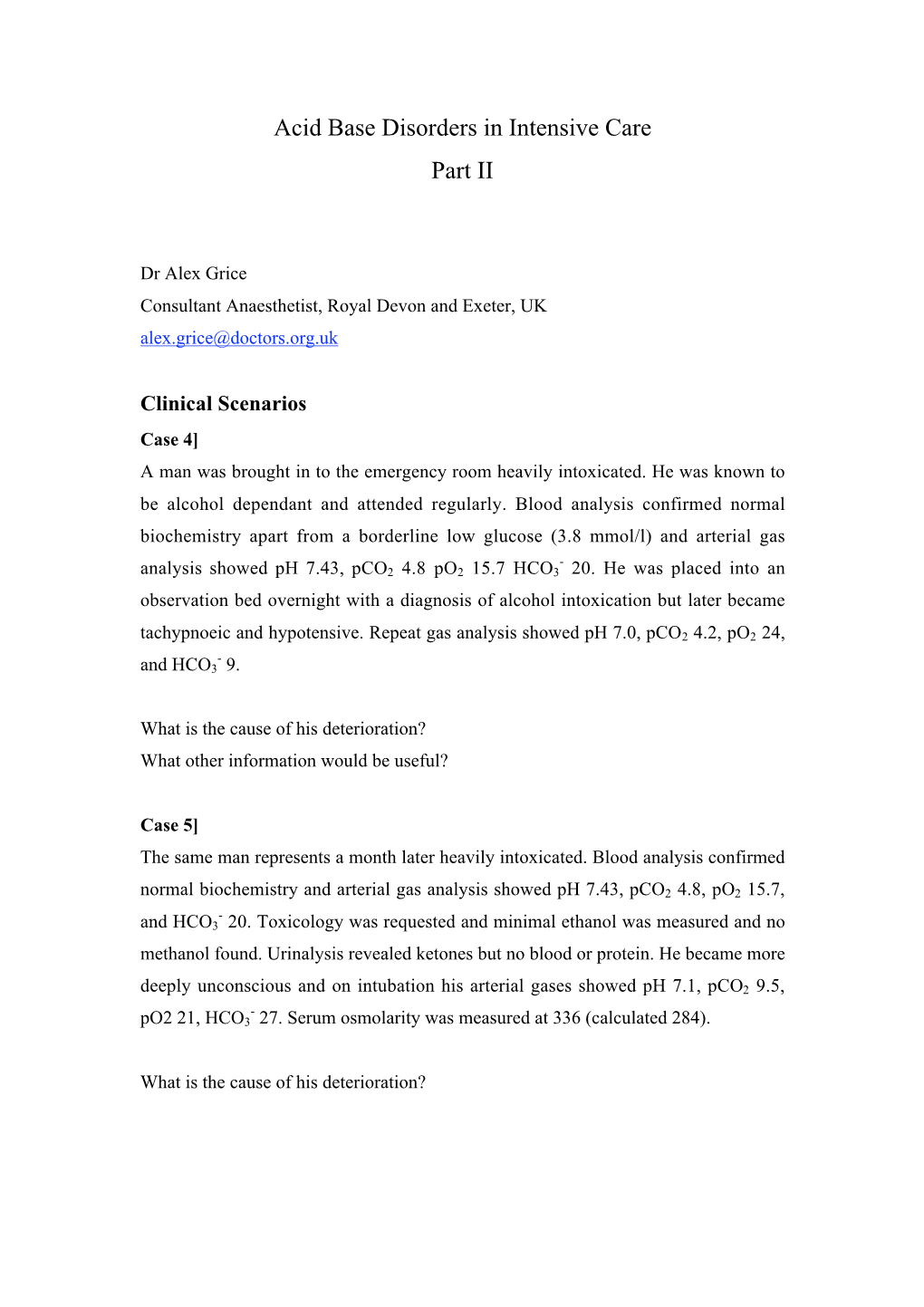 Acid Base Disorders in Intensive Care Part II