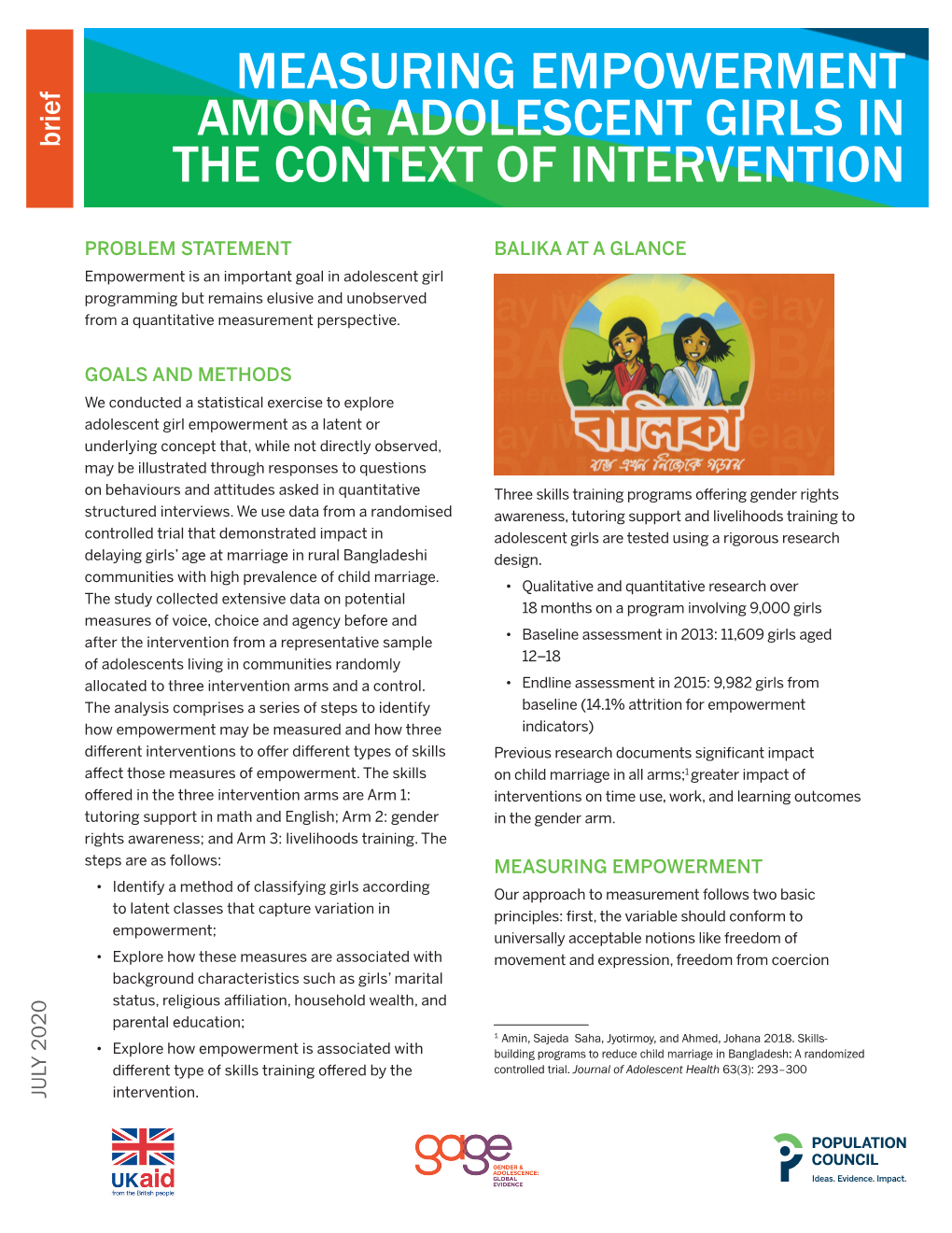 Measuring Empowerment Among Adolescent Girls in the Context of Intervention