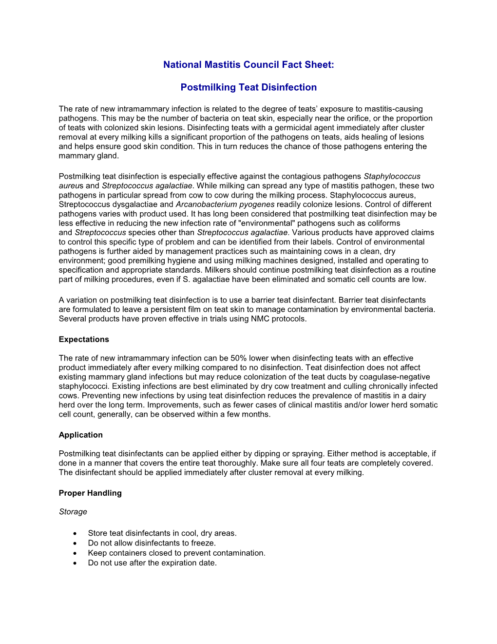 Postmilking Teat Disinfection