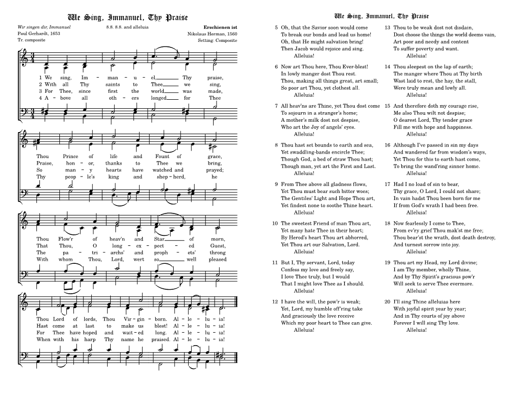 We Sing, Immanuel, Thy Praise (Expanded Booklet)