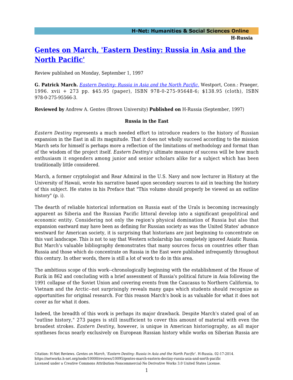 Eastern Destiny: Russia in Asia and the North Pacific'