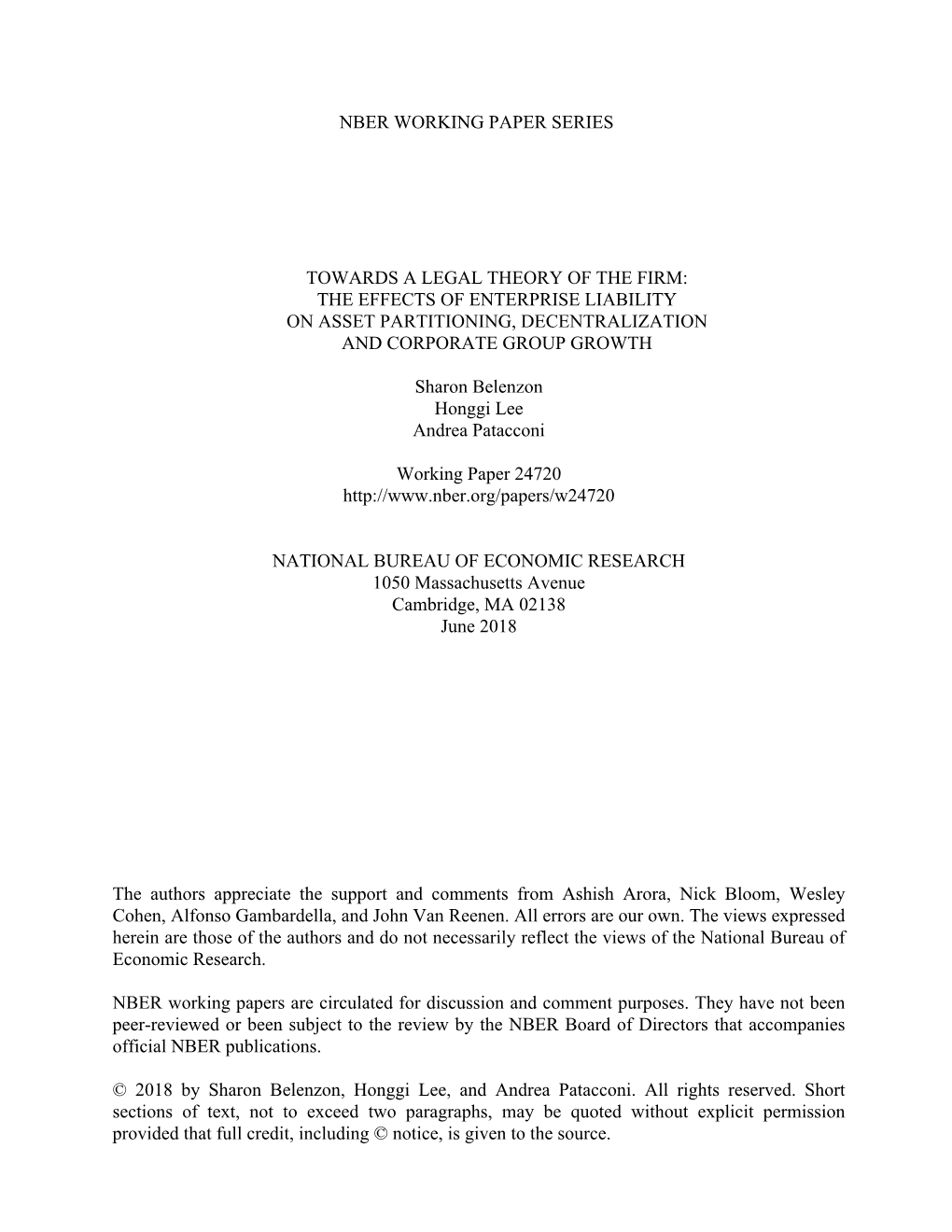 Towards a Legal Theory of the Firm: the Effects of Enterprise Liability on Asset Partitioning, Decentralization and Corporate Group Growth