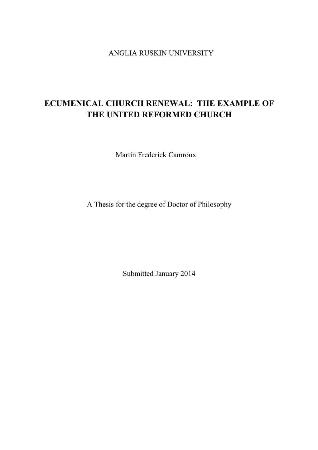 Ecumenical Church Renewal: the Example of the United Reformed Church