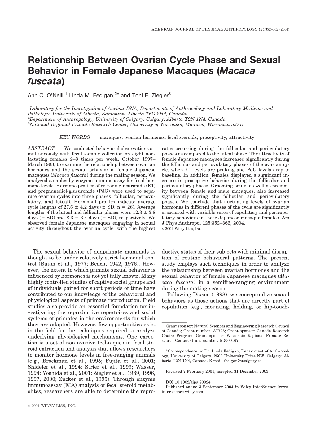 Relationship Between Ovarian Cycle Phase and Sexual Behavior in Female Japanese Macaques (Macaca Fuscata)