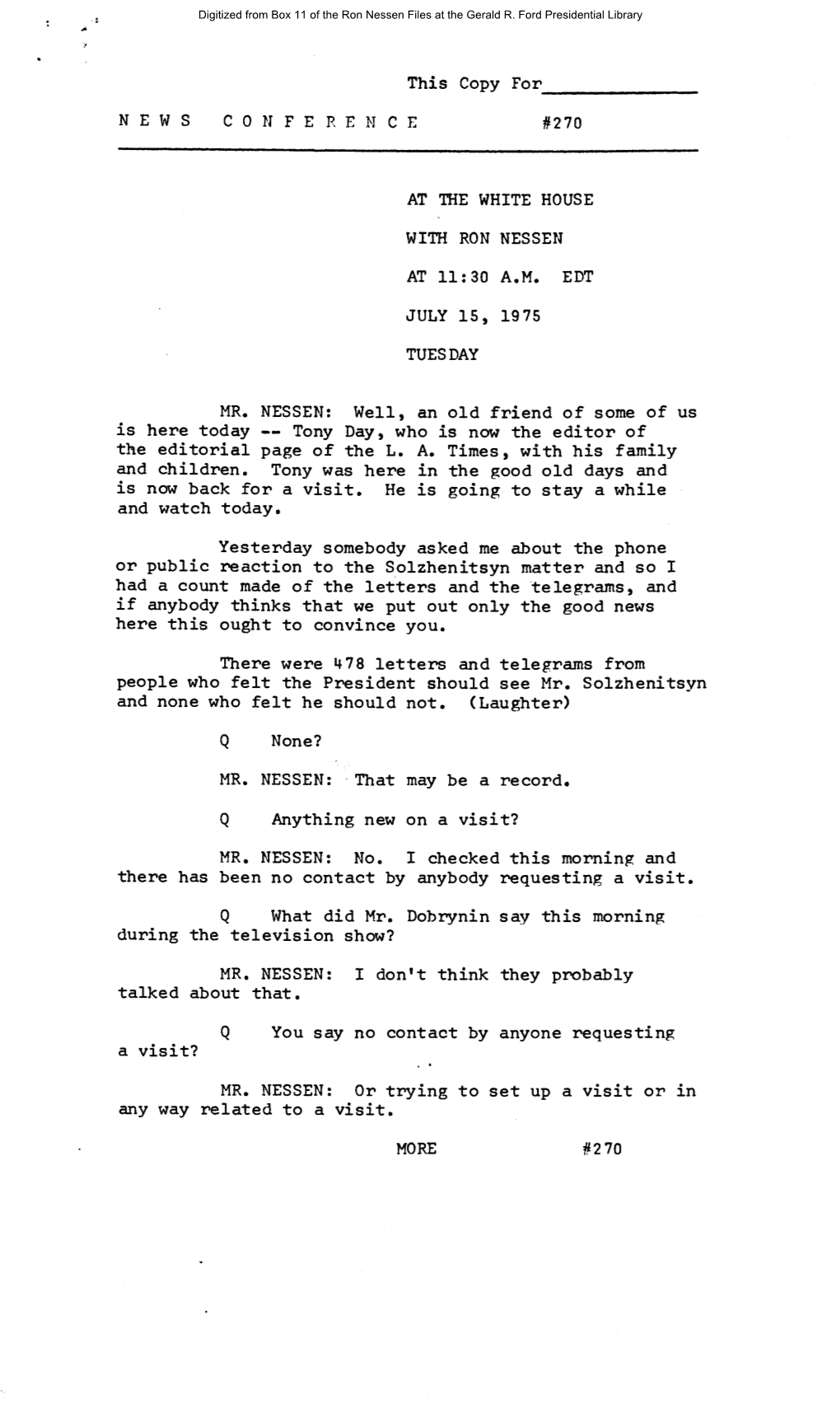 Press Secretary Briefings, 7/15/75