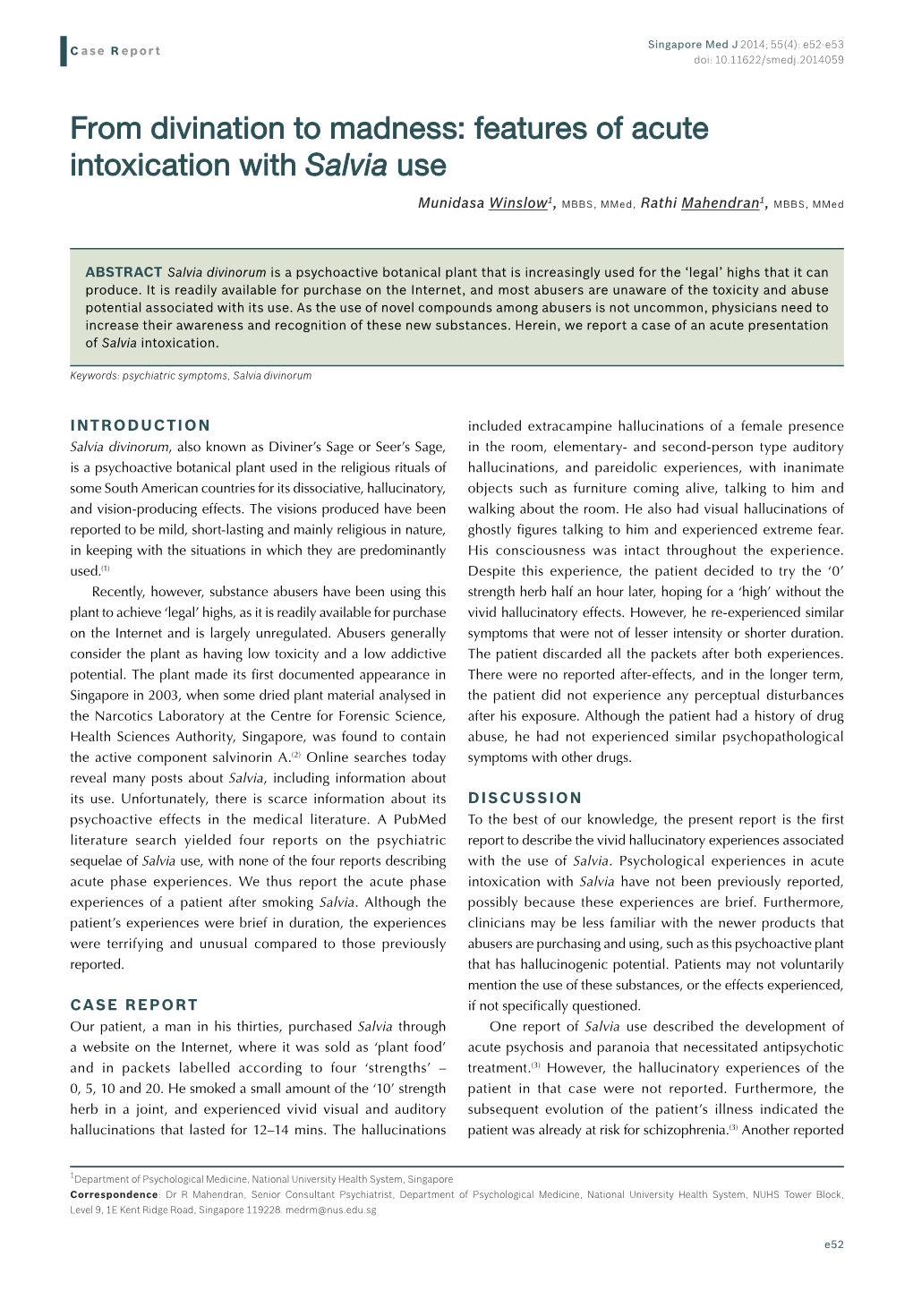 Features of Acute Intoxication with Salvia Use