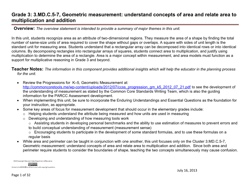 Grade 3: 3.MD.C.5-7, Geometric Measurement: Understand Concepts of Area and Relate Area