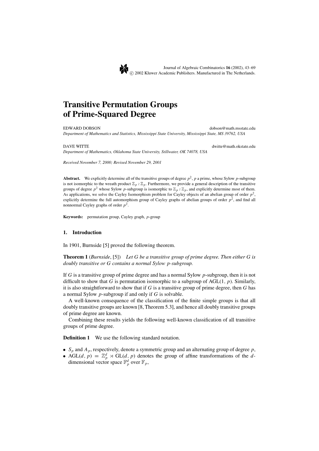Transitive Permutation Groups of Prime-Squared Degree