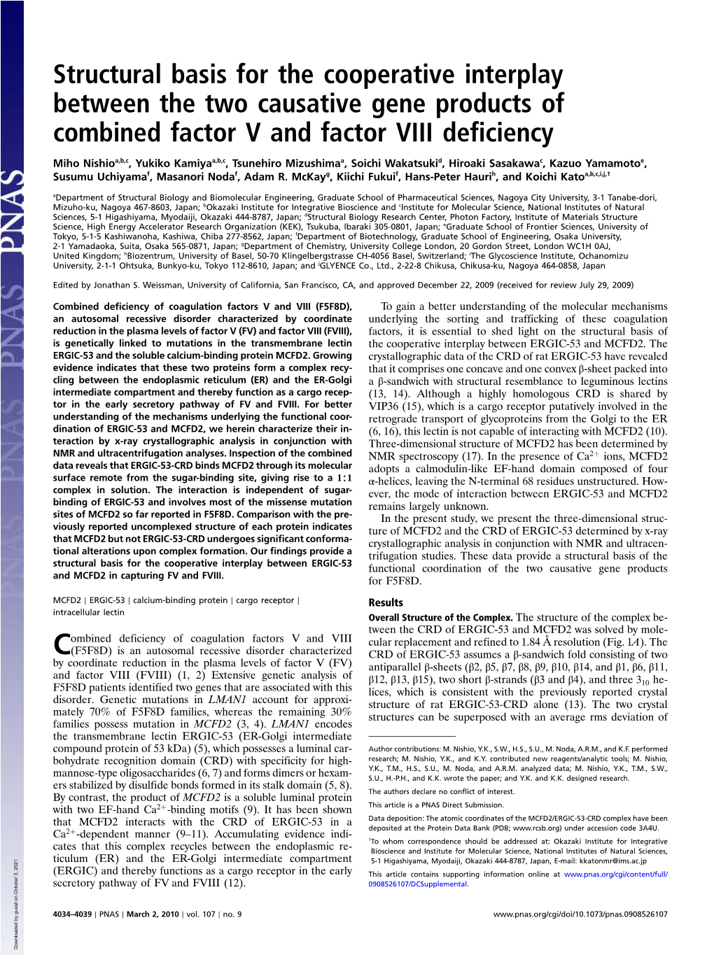 Structural Basis for the Cooperative Interplay Between the Two Causative Gene Products of Combined Factor V and Factor VIII Deficiency