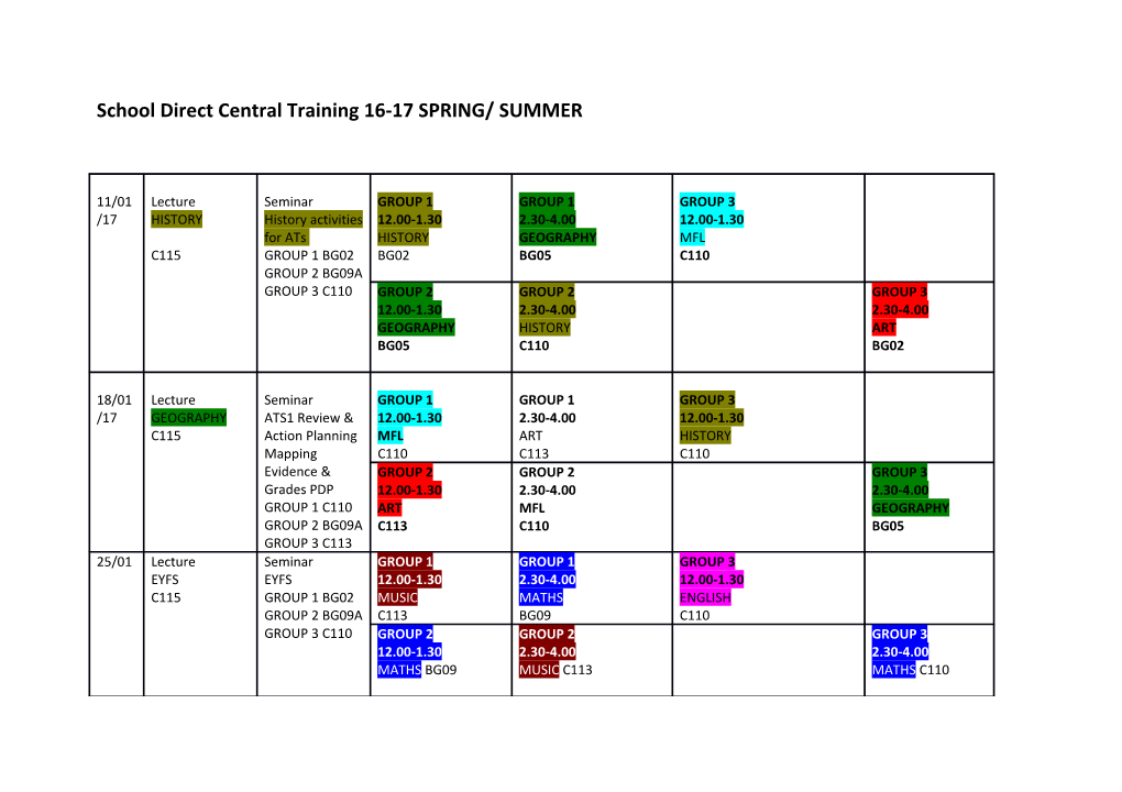 School Direct Central Training 16-17 SPRING/ SUMMER