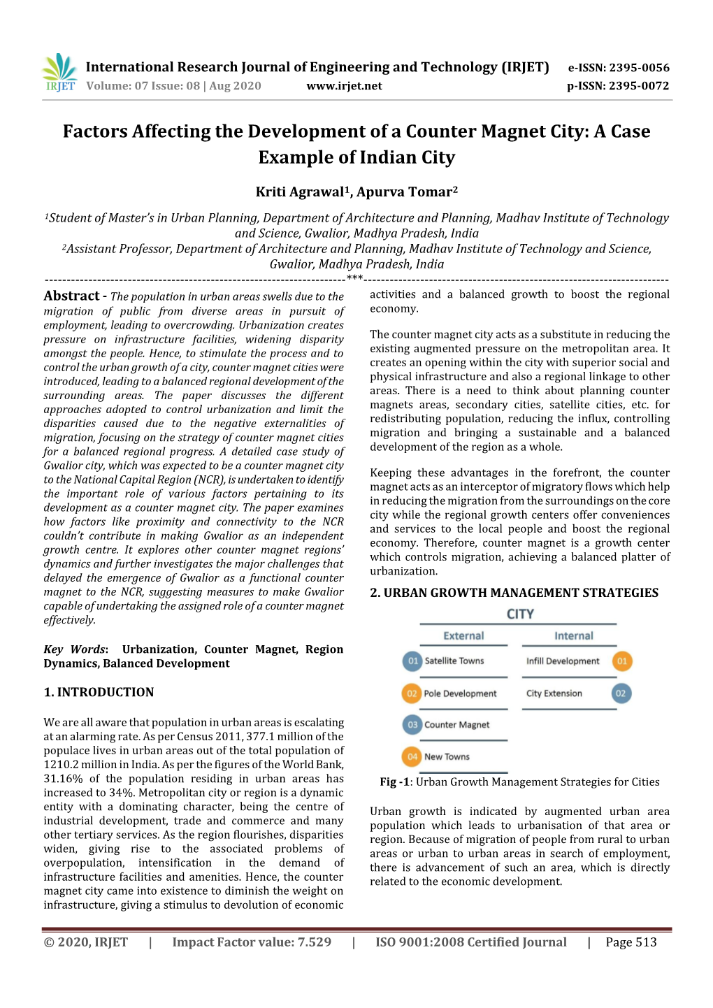 Factors Affecting the Development of a Counter Magnet City: a Case Example of Indian City