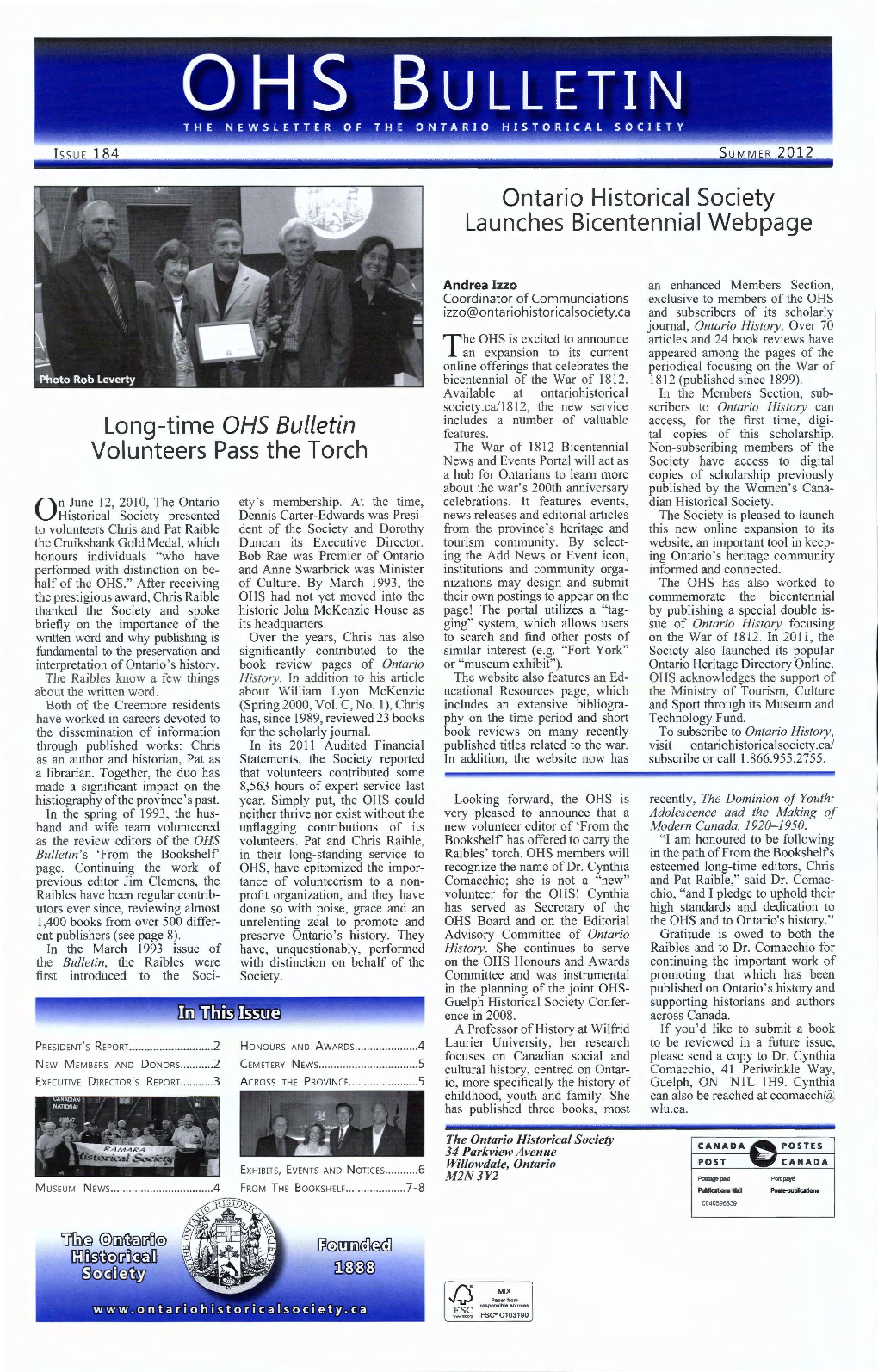 Summer 2012 OHS Bulletin, Issue