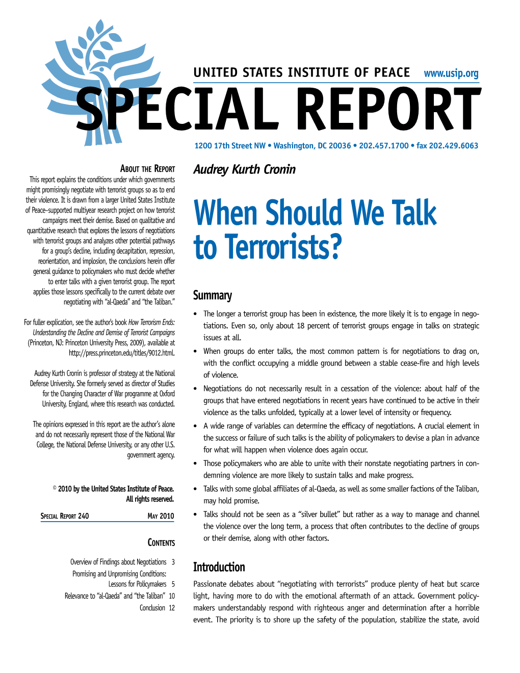 When Should We Talk to Terrorists?