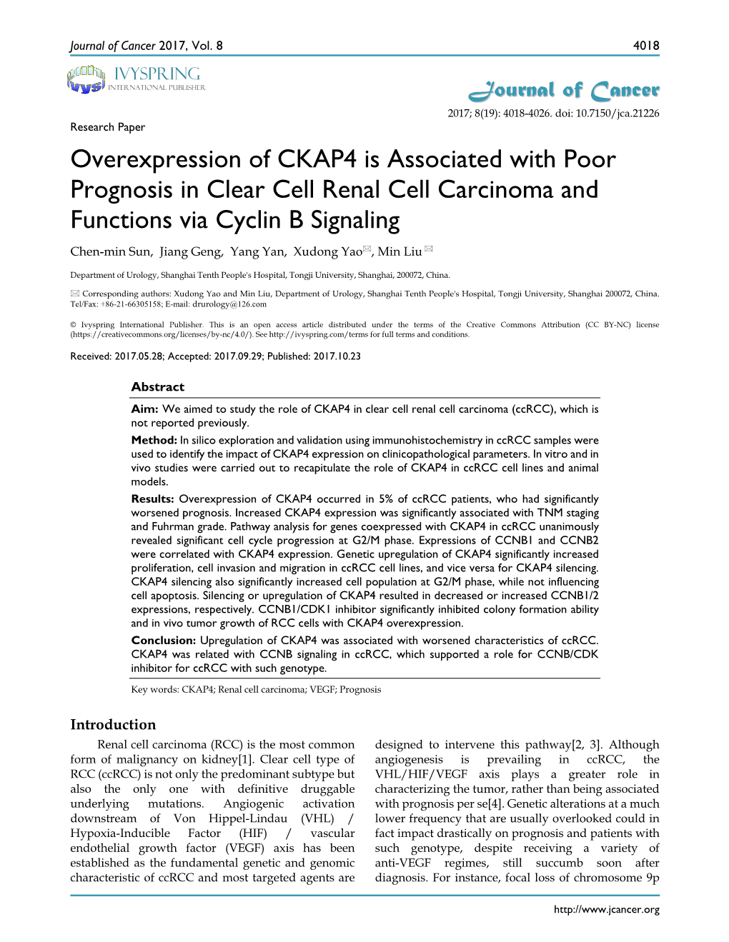 Overexpression of CKAP4 Is Associated with Poor Prognosis In