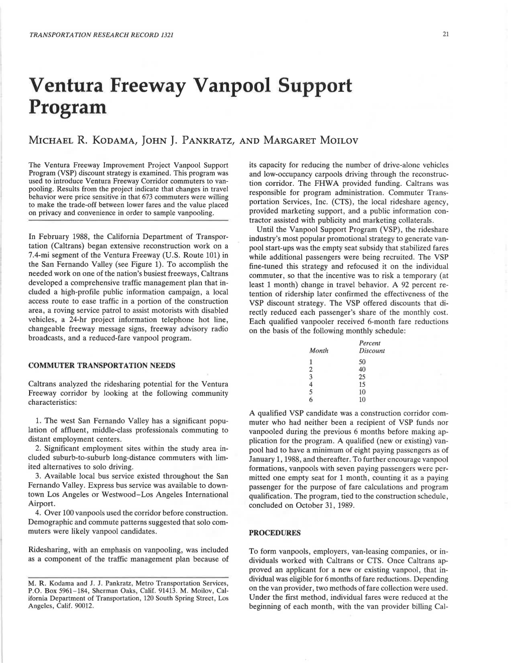 Ventura Freeway V Anpool Support Program