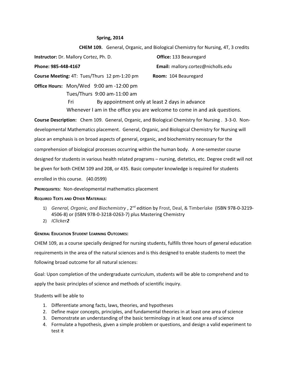 CHEM 109. General, Organic, and Biological Chemistry for Nursing, 4T, 3 Credits