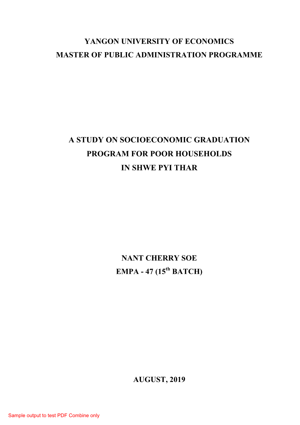 Yangon University of Economics Master of Public Administration Programme