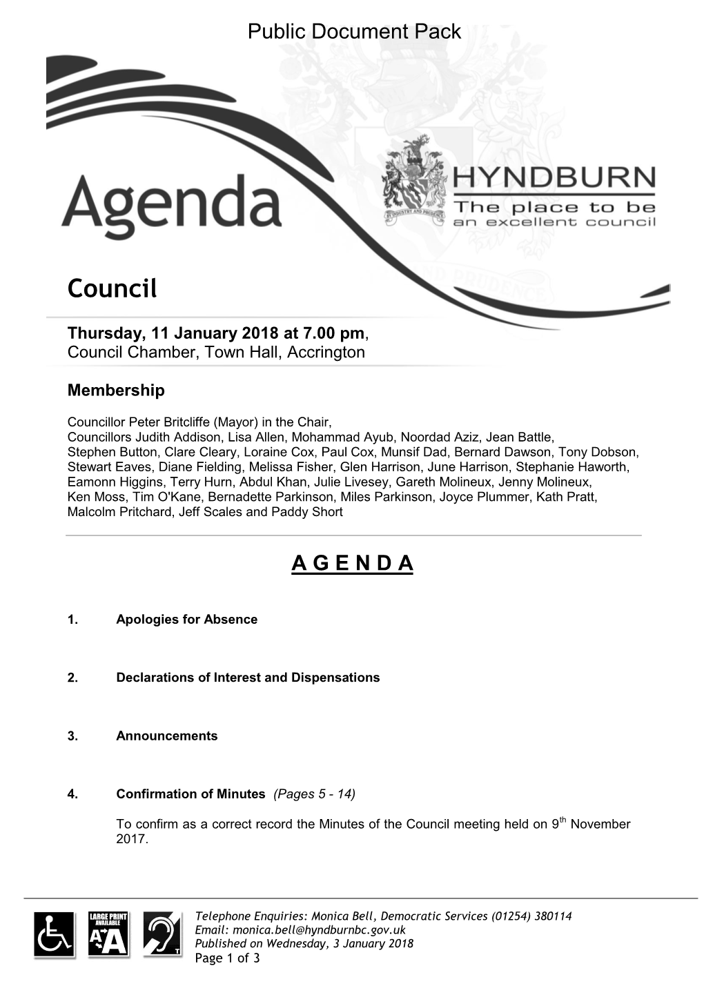 (Public Pack)Agenda Document for Council, 11/01/2018 19:00