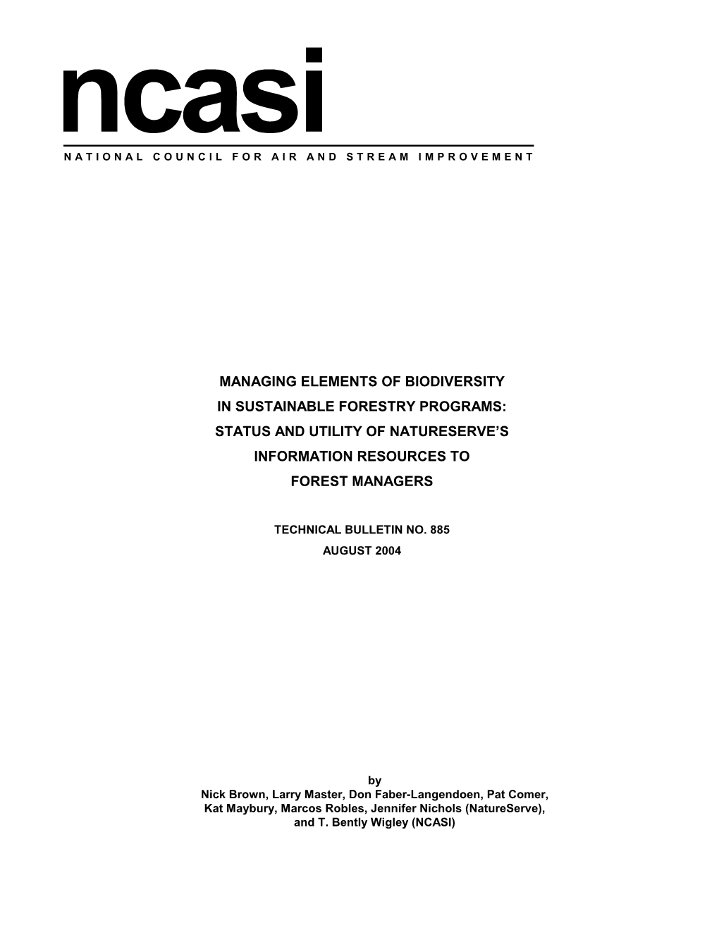 TB885 Managing Elements of Biodiversity in Sustainable Forestry