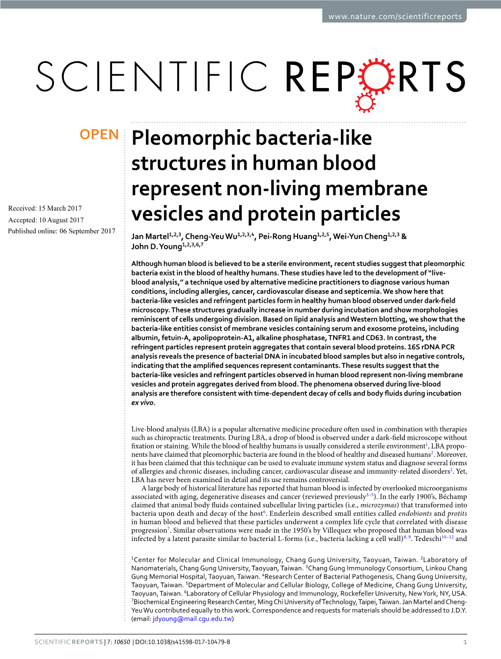 Pleomorphic Bacteria-Like Structures in Human Blood Represent Non-Living