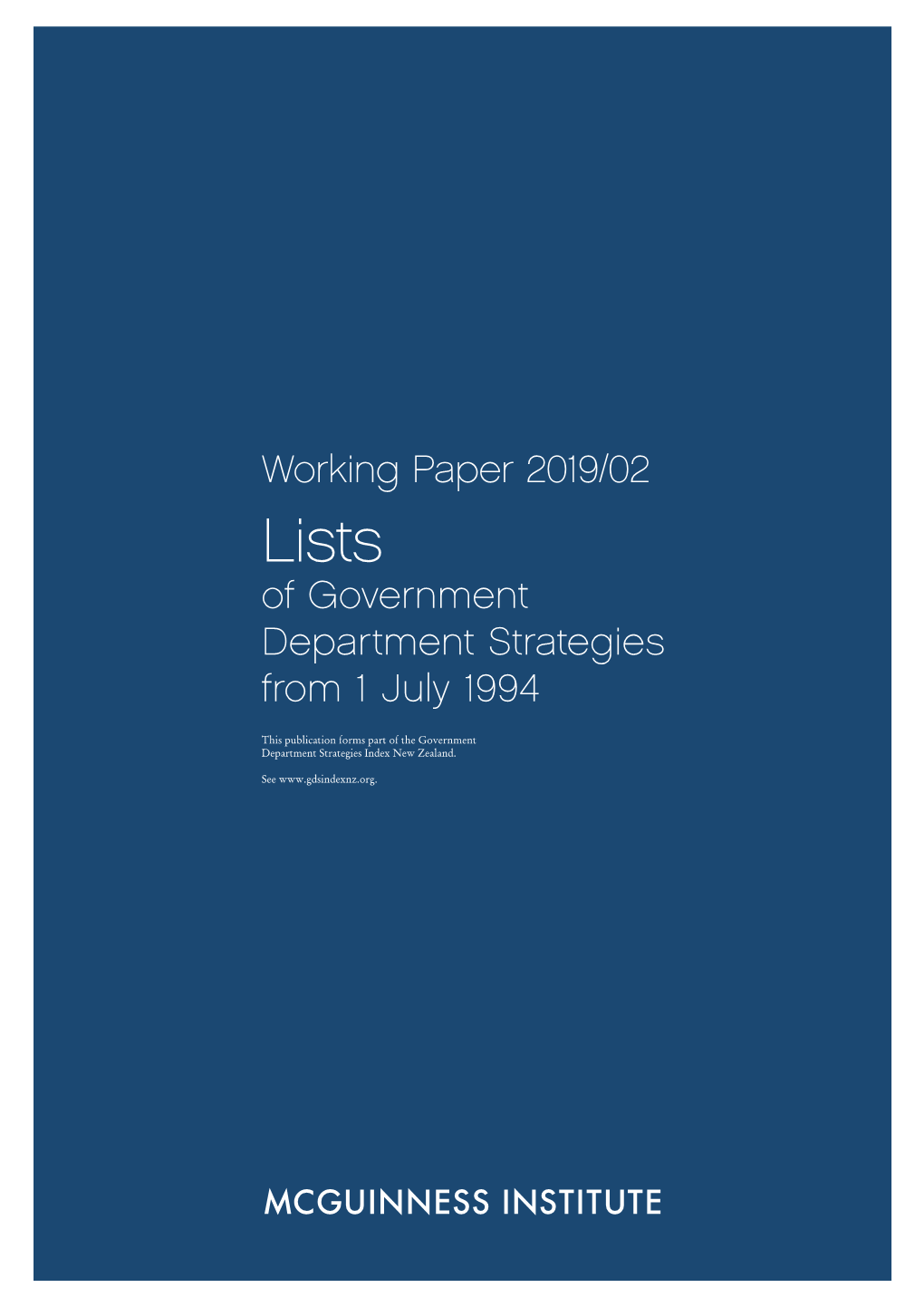 Working Paper 2019/02 of Government Department Strategies from 1 July 1994