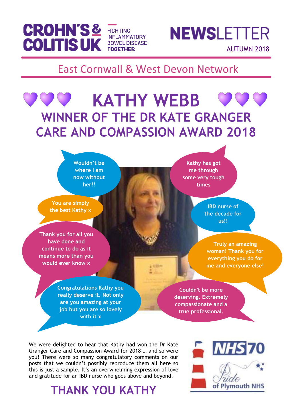 Kathy Webb Winner of the Dr Kate Granger Care and Compassion Award 2018