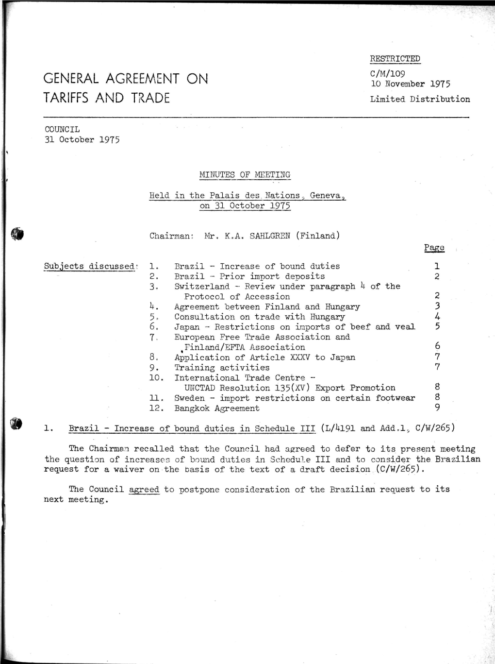 1975 TARIFFS and TRADE Limited Distribution