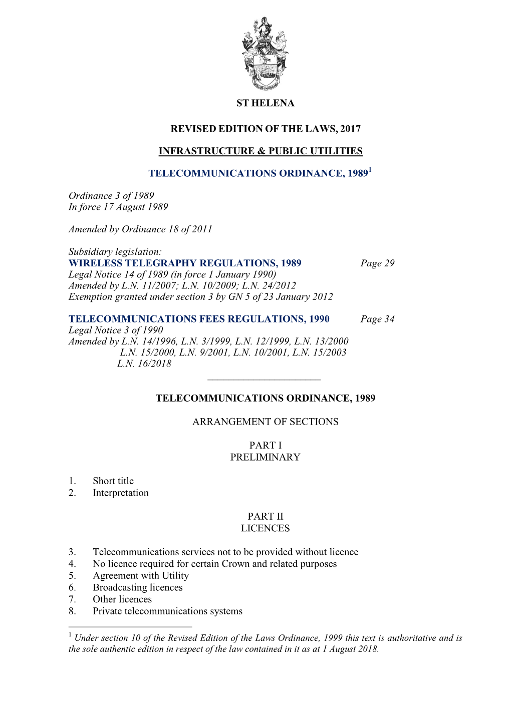 Telecommunications Ordinance, 19891