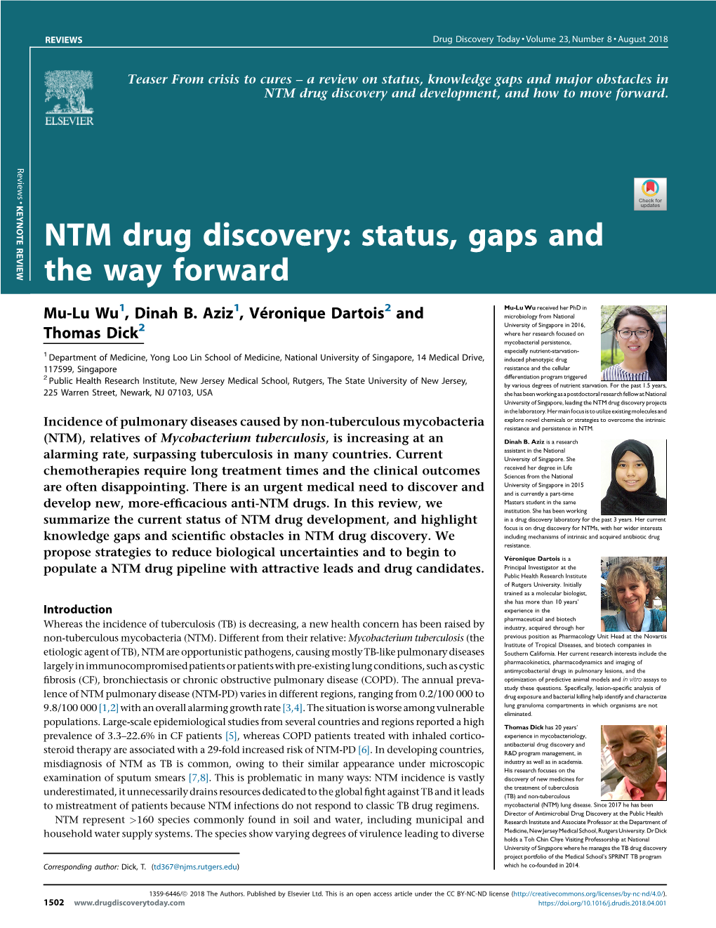 NTM Drug Discovery: Status, Gaps and the Way Forward
