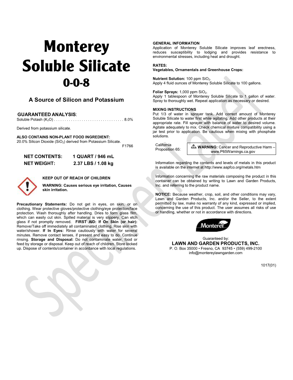 Monterey Soluble Silicate